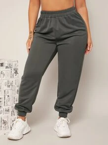 SHEIN SXY Quần thể thao nữ màu trơn - Màu xám đen - Xem 5