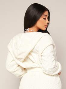 SHEIN SXY Drop Shoulder Hooded Teddy Jacket - Beige - View 2