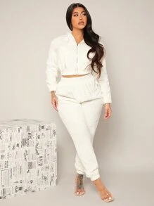 SHEIN SXY Drop Shoulder Hooded Teddy Jacket - Beige - View 3