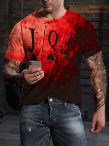 Manfinity LEGND 男士撲克牌圖案T恤 - 紅色 - 查看 1