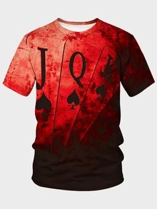 Manfinity LEGND 男士撲克牌圖案T恤 - 紅色 - 查看 4