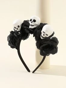 1 件女孩 3D 骷髅花深色风格头带万圣节服装发饰，适用于万圣节派对 - 黑色 - 查看 2