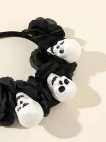1 件女孩 3D 骷髅花深色风格头带万圣节服装发饰，适用于万圣节派对 - 黑色 - 查看 4