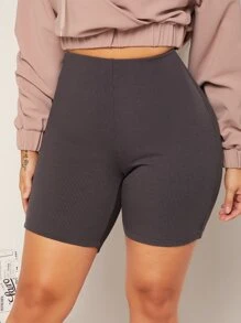 SHEIN SXY Scrunch Butt Rib-knit Biker Shorts - Dark Grey - View 2