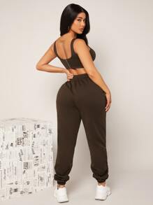 SHEIN SXY Ensemble Top sans manches à slogan & pantalon de survêtement