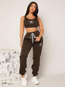 SHEIN SXY Ensemble Top sans manches à slogan & pantalon de survêtement