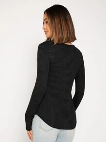SHEIN LUNE Áo thun nữ màu trơn Giải trí - màu đen - Xem 2