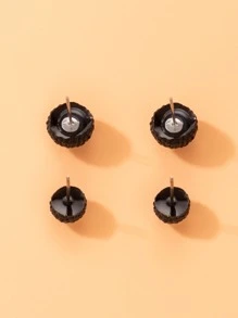 imoli 2pairs Ball Stud Earrings - Black - View 5