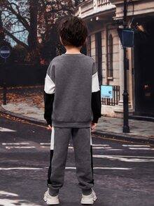 Niñitos Pantalones deportivos con pullover de color combinado de hombros caídos - Gris Oscuro - Ver 2