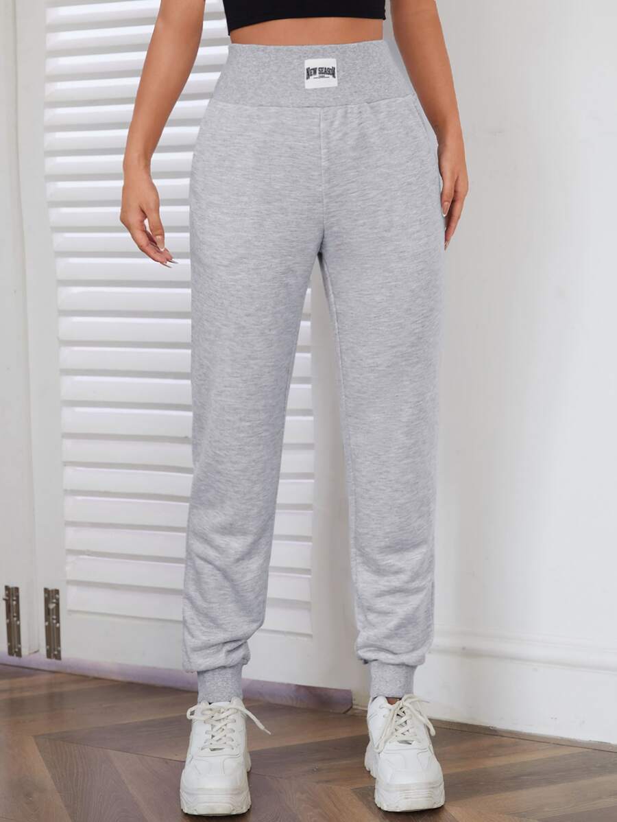 SHEIN EZwear Quần thể thao nữ Đắp vá Túi Lá thư - Màu Xám nhạt - Xem 1