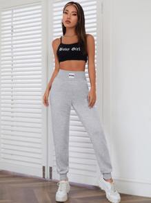 SHEIN EZwear Quần thể thao nữ Đắp vá Túi Lá thư - Màu Xám nhạt - Xem 5