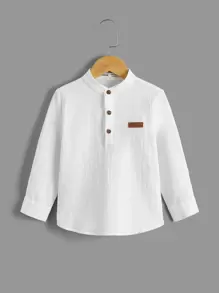 SHEIN 小男童字母補丁細節襯衫 - 白色 - 查看 1