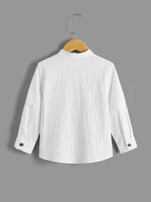 SHEIN 小男童字母補丁細節襯衫 - 白色 - 查看 2