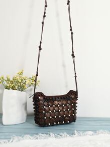 Mini Bead Decor Crossbody Bag - Coffee Brown - View 4