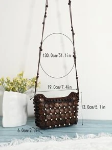 Mini Bead Decor Crossbody Bag - Coffee Brown - View 5
