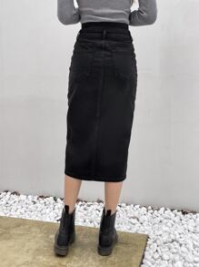 DAZY Chân váy denim xẻ tà Chân váy jeans - màu đen - Xem 3