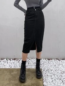 DAZY Chân váy denim xẻ tà Chân váy jeans - màu đen - Xem 6