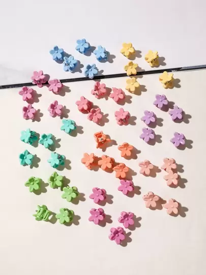 50pcs Mini Random Color Flower Design Cute Mini Hair Claw Casual St. Patrick's Day Summer Claw Clips Hair Clips Hair Jaw Clip Hair Clamps Hair Clutch Hair Catcher Clip, School Stuff, College Fall Winter Hair Accessories For Women For Vacation Outfits Woman Beach Accessories For Women