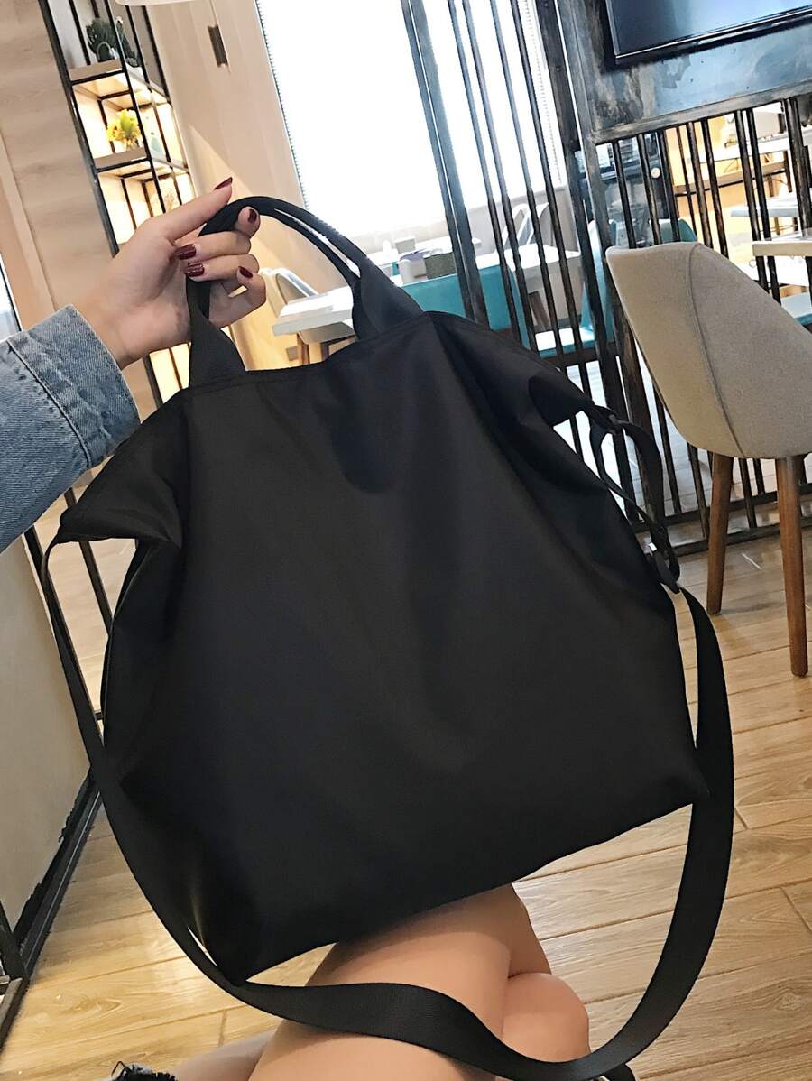 Zipper Front Shopper Bag - Black - View 1