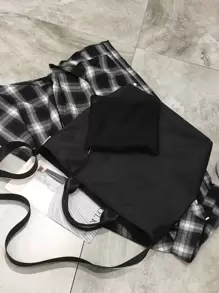 Zipper Front Shopper Bag - Black - View 2