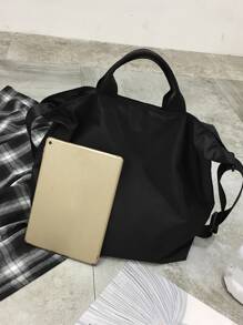 Zipper Front Shopper Bag - Black - View 4