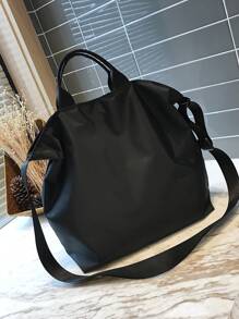 Zipper Front Shopper Bag - Black - View 5