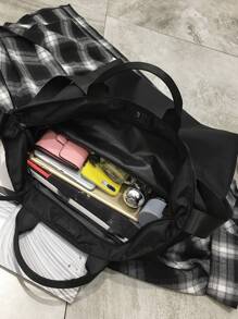 Zipper Front Shopper Bag - Black - View 6