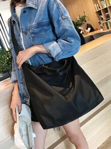 Zipper Front Shopper Bag - Black - View 7