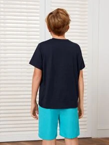 SHEIN Boys Reflective Gamepad Print Tee - Navy Blue - View 2