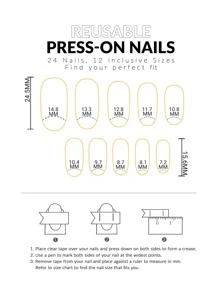 Mejora instantáneamente tu apariencia con 24 uñas postizas ovaladas largas, con diseño floral y de Francia en negro, de longitud media y lindas, kit de uñas para aplicar, suministros para uñas - Multicolor - Ver 5