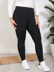 EMERY ROSE Plus Wide Waistband Leggings - Black - View 4