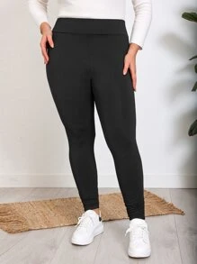 EMERY ROSE Plus Wide Waistband Leggings - Black - View 6