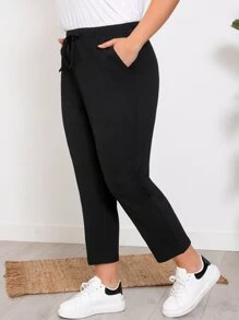 EMERY ROSE 大碼腰部抽繩斜口袋長褲