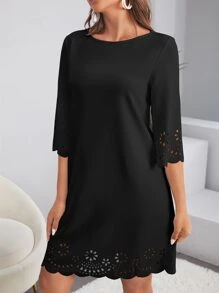 SHEIN Clasi Đầm Cắt ra Sò điệp màu trơn Giải trí - màu đen - Xem 5