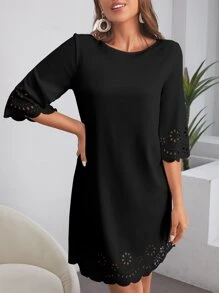 SHEIN Clasi Đầm Cắt ra Sò điệp màu trơn Giải trí - màu đen - Xem 6