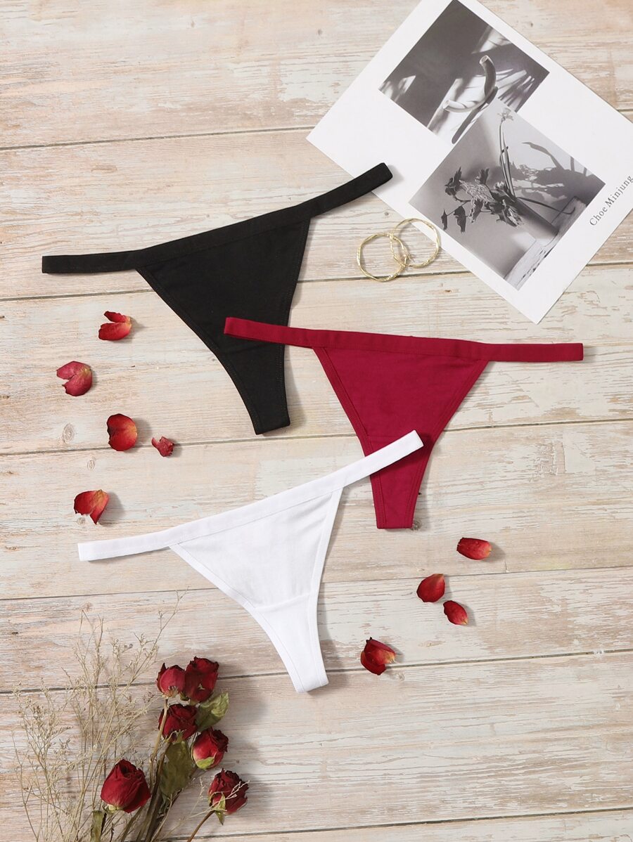 Women Casual Comfy Fabric Thong Panties Plain Medium Stretch Multicolor Lingerie Set - Multicolor - View 1