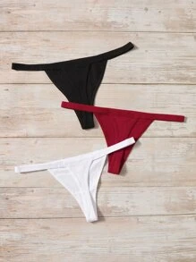 Women Casual Comfy Fabric Thong Panties Plain Medium Stretch Multicolor Lingerie Set - Multicolor - View 2