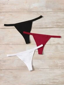 Women Casual Comfy Fabric Thong Panties Plain Medium Stretch Multicolor Lingerie Set - Multicolor - View 3