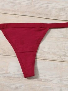 Women Casual Comfy Fabric Thong Panties Plain Medium Stretch Multicolor Lingerie Set - Multicolor - View 4