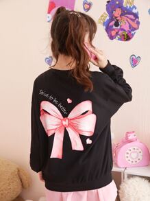 SHEIN Teen Girls Slogan Graphic Drop Shoulder Sweatshirt - Black - View 1