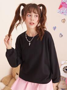 SHEIN Teen Girls Slogan Graphic Drop Shoulder Sweatshirt - Black - View 2