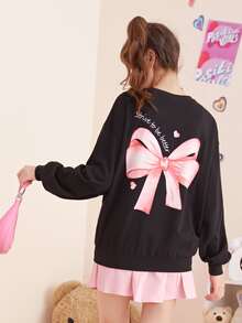 SHEIN Teen Girls Slogan Graphic Drop Shoulder Sweatshirt - Black - View 3