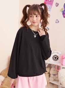 SHEIN Teen Girls Slogan Graphic Drop Shoulder Sweatshirt - Black - View 4