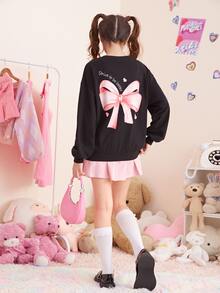 SHEIN Teen Girls Slogan Graphic Drop Shoulder Sweatshirt - Black - View 5