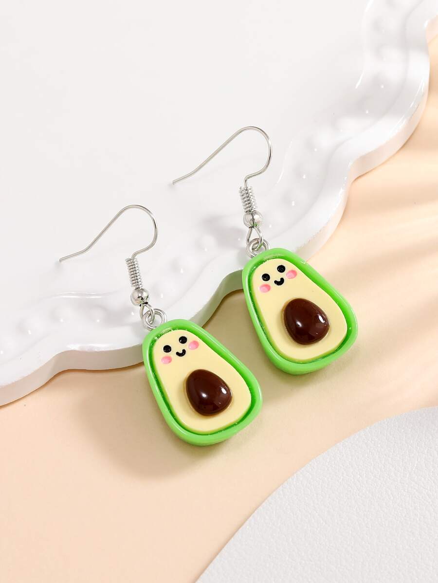 A pair of cute green avocado fruit resin fashionable and simple women's earrings suitable for daily wear