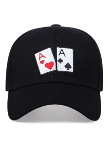 男士撲克牌刺繡棒球帽 - 黑色 - 查看 4