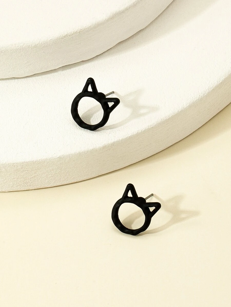 貓貓設計耳釘 - 黑色 - 查看 1
