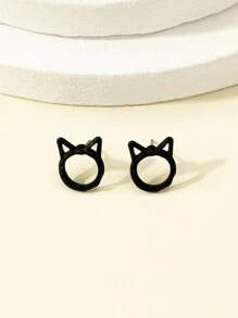 貓貓設計耳釘 - 黑色 - 查看 2