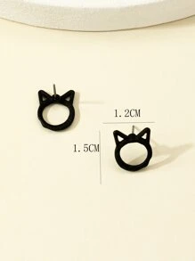 貓貓設計耳釘 - 黑色 - 查看 3