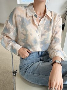 DAZY Tie Dye Drop Shoulder Shirt,Fall Clothes Long Sleeve Top Graphic Tee - Multicolor - View 4